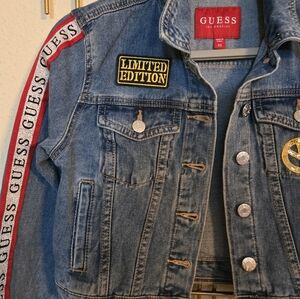 Guess Blue Denim Jacket with Red and Gold Accents